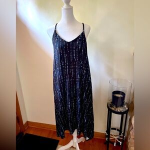 NWT Tahari navy blue light blue print sleeveless spaghetti strap maxi dress S